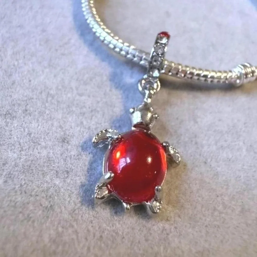 Red Dangle Turtle European Charm fits PANDORA